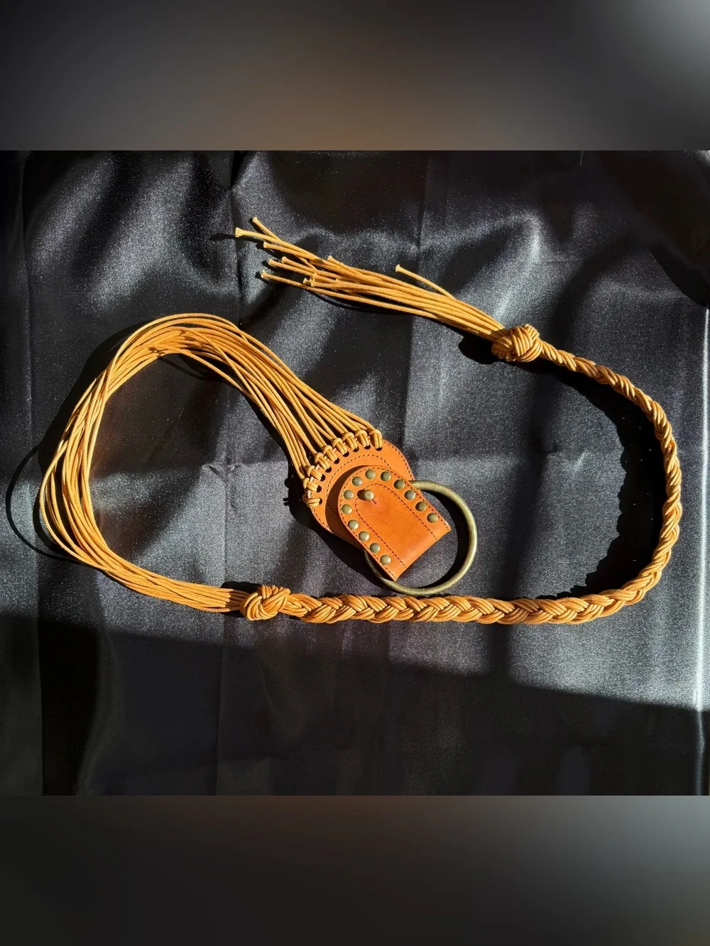 Vintage Rafe New York Tan Braided Leather Fringe Belt